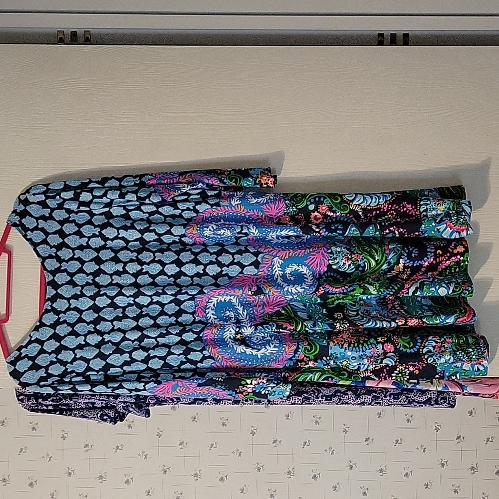 SIZE XXL - Lilly Pulitzer Ophelia Swing Dress Ride the Wave Blue Floral Fish